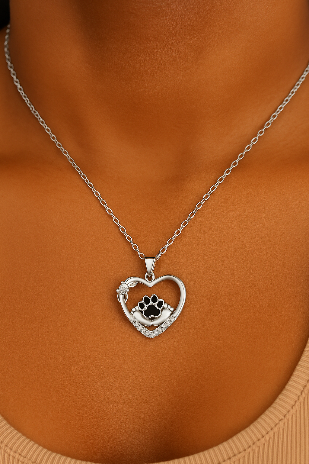 Silver Dog Heart Necklace