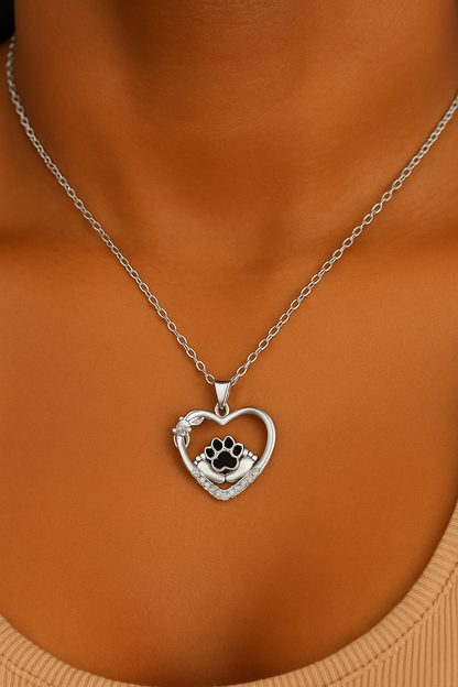 Silver Dog Heart Necklace